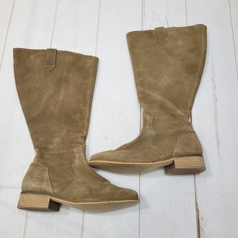 Duo boots extra wide calf suede leather tall boots tan western
